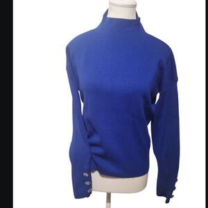 Tahari Royal Blue Mock Neck Old Money Medium Rhinestone Fitted Cuffs Fall/Winter